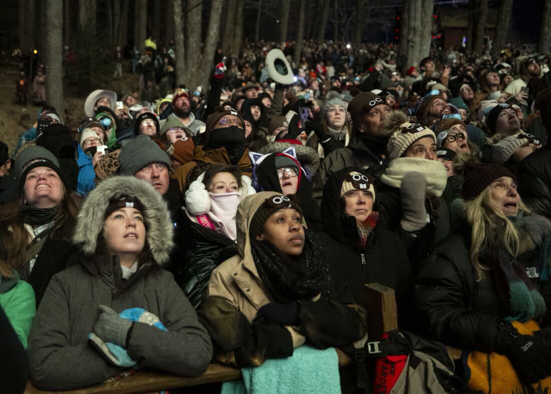Thousands of spectators were bundled up as they waited overnight to see Punxsutawney Phil's winter forecast.