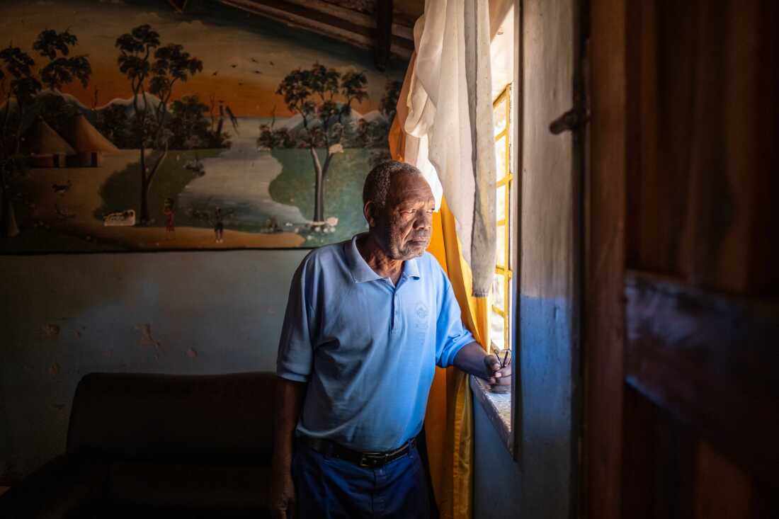 Andrew Siyanga, 77, a former worker at the Broken Hill lead and zinc mine, photographed in his home in the heavily contaminated neighbourhood of Chowa in Kabwe, Zambia. Siyanga remembers regular testing of employees' lead levels, and recalls how workers at the mine were routinely "leaded out" - transferred to safer areas - when their lead levels passed a certain threshhold.