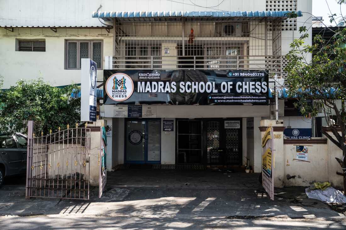 The exterior of Vishnu Prasanna's Madras School Of Chess in Chennai, India.