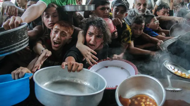 أطفال من غزة يحاولون الحصول على الطعام