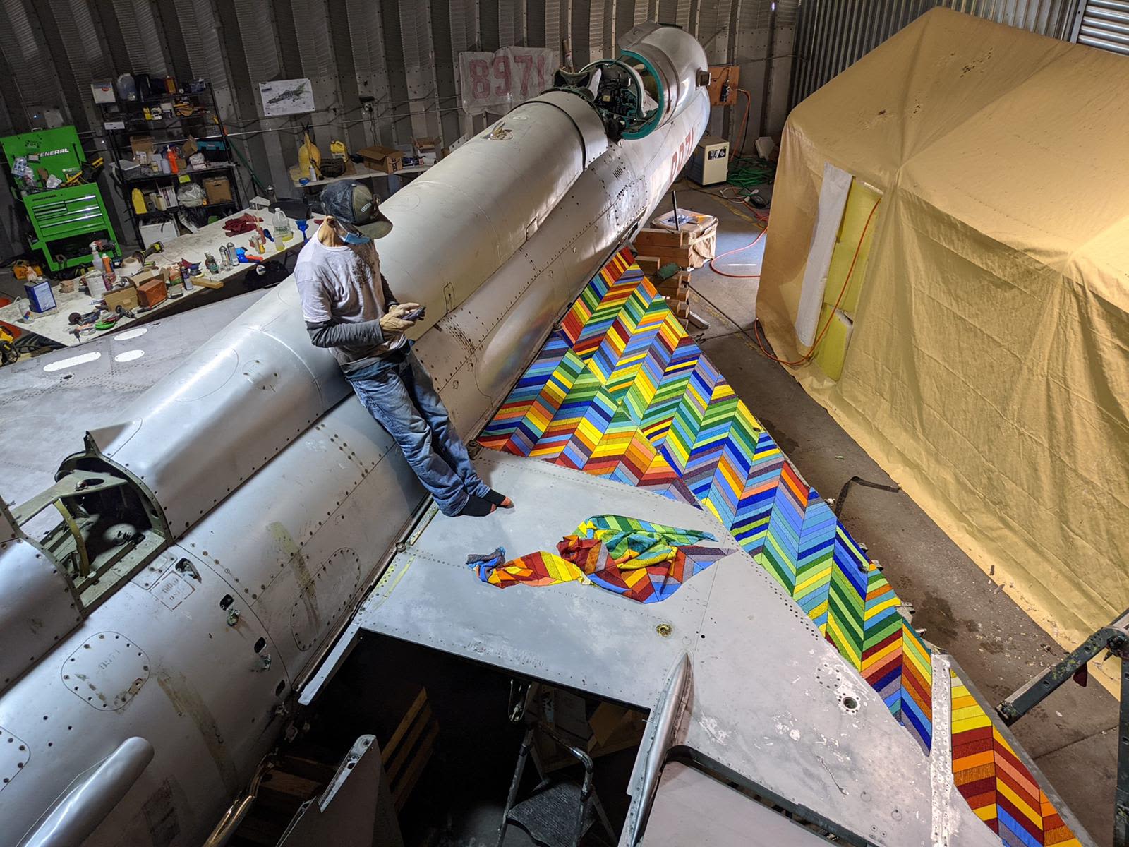 فنان يستخدم 35 مليون خرزة لتزيين طائرة نفاثة