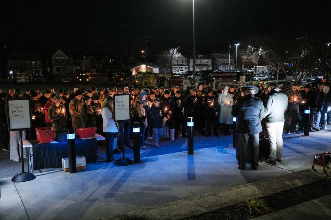 Members of the West Virginia Public Safety community attend a candlelight vigil for SSgt Andrew Wolfe outside of the Berkley County Sheriff Office on December 3, 2025 in Martinsburg, West Virginia. SSgt Andrew Wolfe was shot on November 26 near The White House in what officials described as a targeted attack by an Afghan refugee who had previously worked with the United States military and C.I.A in Afghanistan.