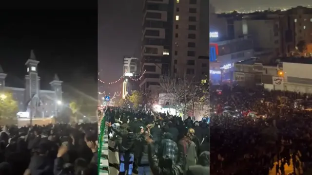 صورة مركبة لثلاث مظاهرات مختلفة في ثلاثة مواقع جغرافية في إيران