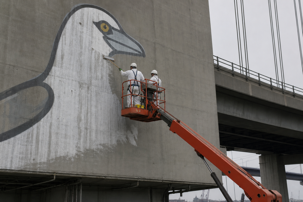 Painters begin removing Pam the Bird from Bolte Bridge