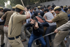 Police Cane Cockroach Movement Supporters in Delhi