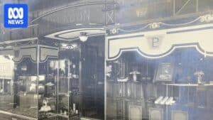 Interior of Paragon Cafe in Katoomba showing graffiti, mould, peeling paint and damaged ceiling and floorboards