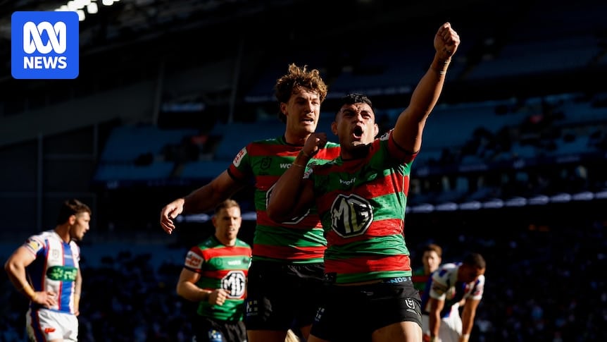 David Fifita scoring for South Sydney during their 26-24 win over Newcastle at Stadium Australia