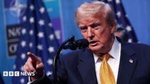 President Donald Trump announcing US strikes and a blockade over the Strait of Hormuz
