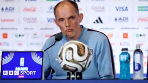 England head coach Thomas Tuchel speaking at a press conference after the World Cup semi-final defeat by Argentina