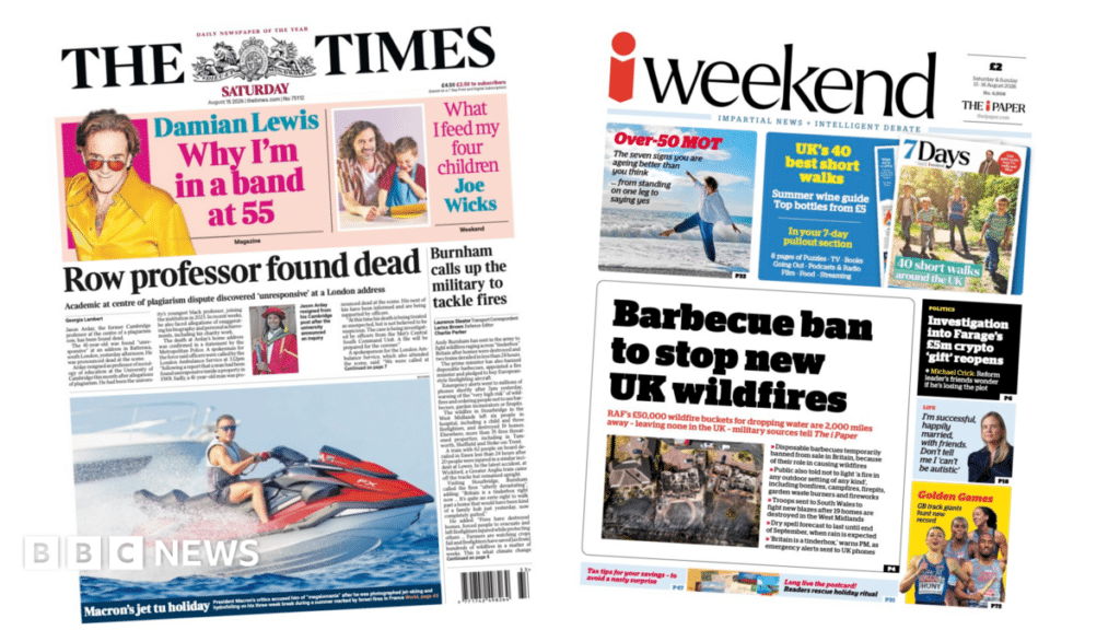 Arday Death and Wildfire Warnings Lead Newspapers