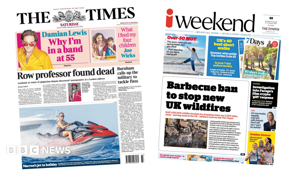 Arday Death and Wildfire Warnings Lead Newspapers