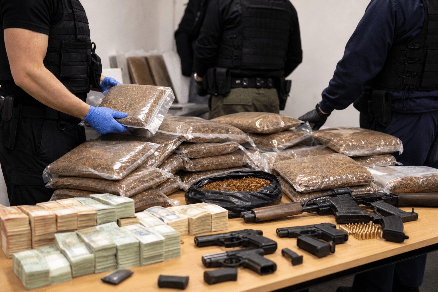 Joint police operation seizes tobacco, cash and firearms