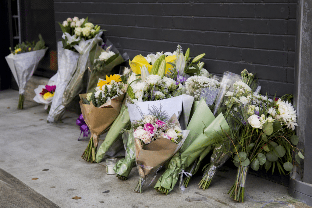 Flowers placed for Constable Mia Lay in Redfern