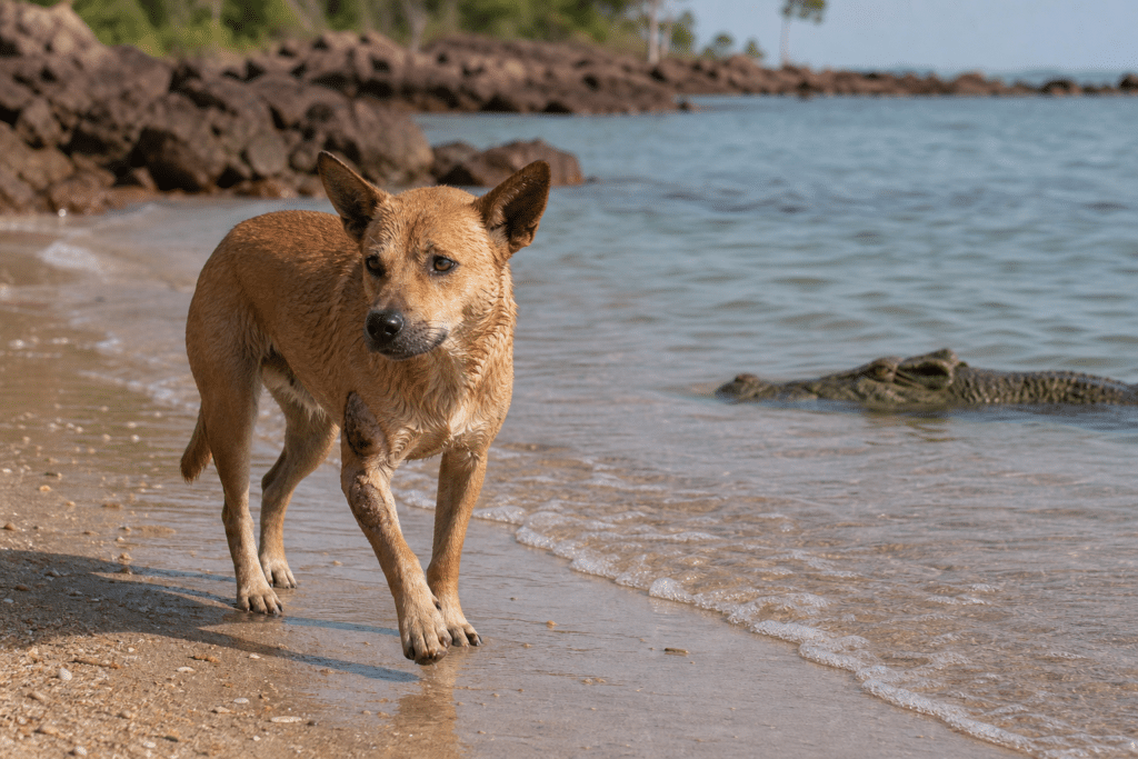 Dog Survives Crocodile Attack at Darwin Beach