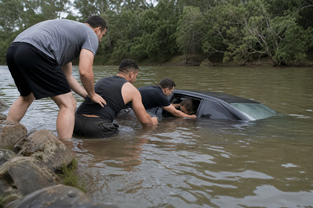 Bystanders Rescue Driver From Sinking Car Near Brisbane